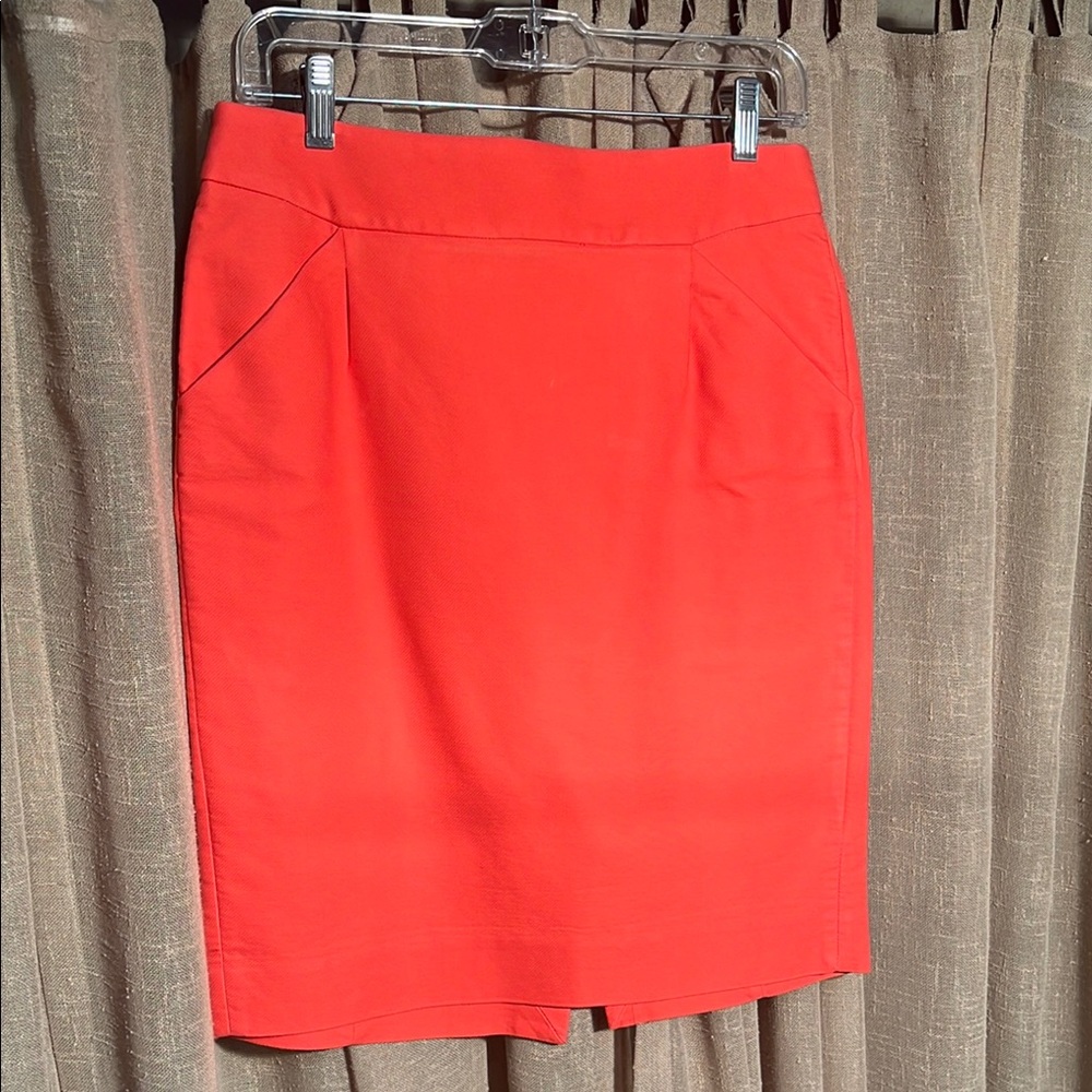 J. Crew Vibrant Coral all Cotton Pencil Skirt